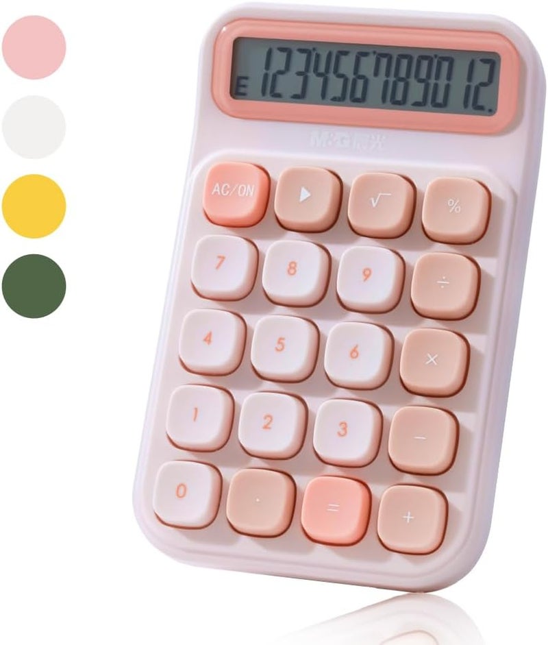MG Mechanical Switch Calculator, 12 Digits, Large LCD Display and Big Buttons, Cute Pink Desktop Calculator for Office, Home, School (Battery Included) - Image 1